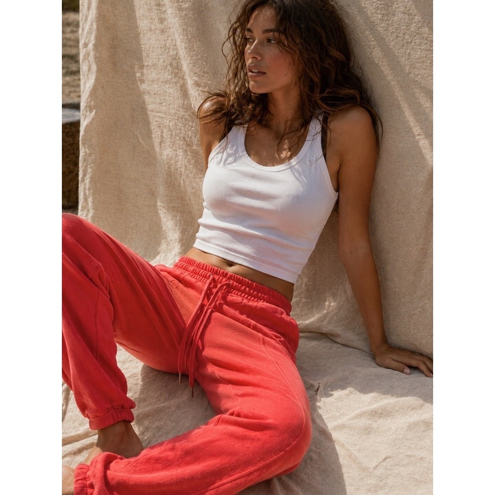Free People Movement Work It Out Joggers Red Cotton Blend Sweatpants Women Small